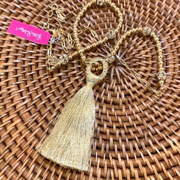 Lilly Pulitzer NWT CRYSTAL GOLD LINK TASSEL NECKLACE⭐️STUNNING NEW + Lilly POUCH - Picture 6 of 16